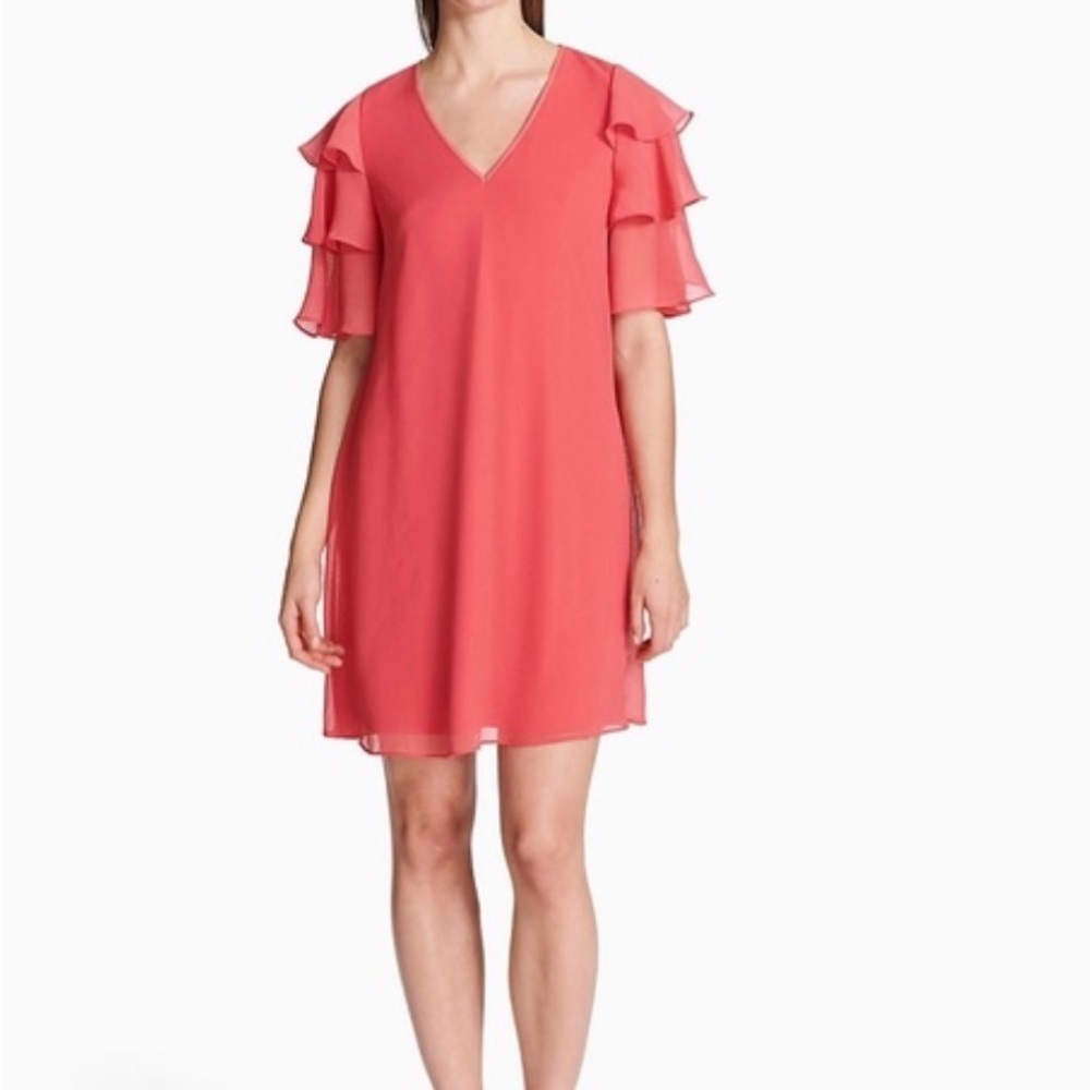Calvin Klein Coral Ruffle Sleeve Dress